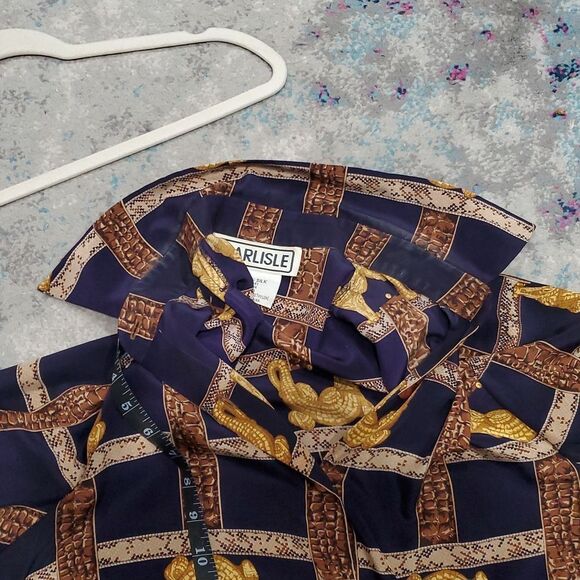 Vintage Carlisle 100% Silk Navy and Gold Alligator Patterned Shirt Size 10 - Picture 11 of 11